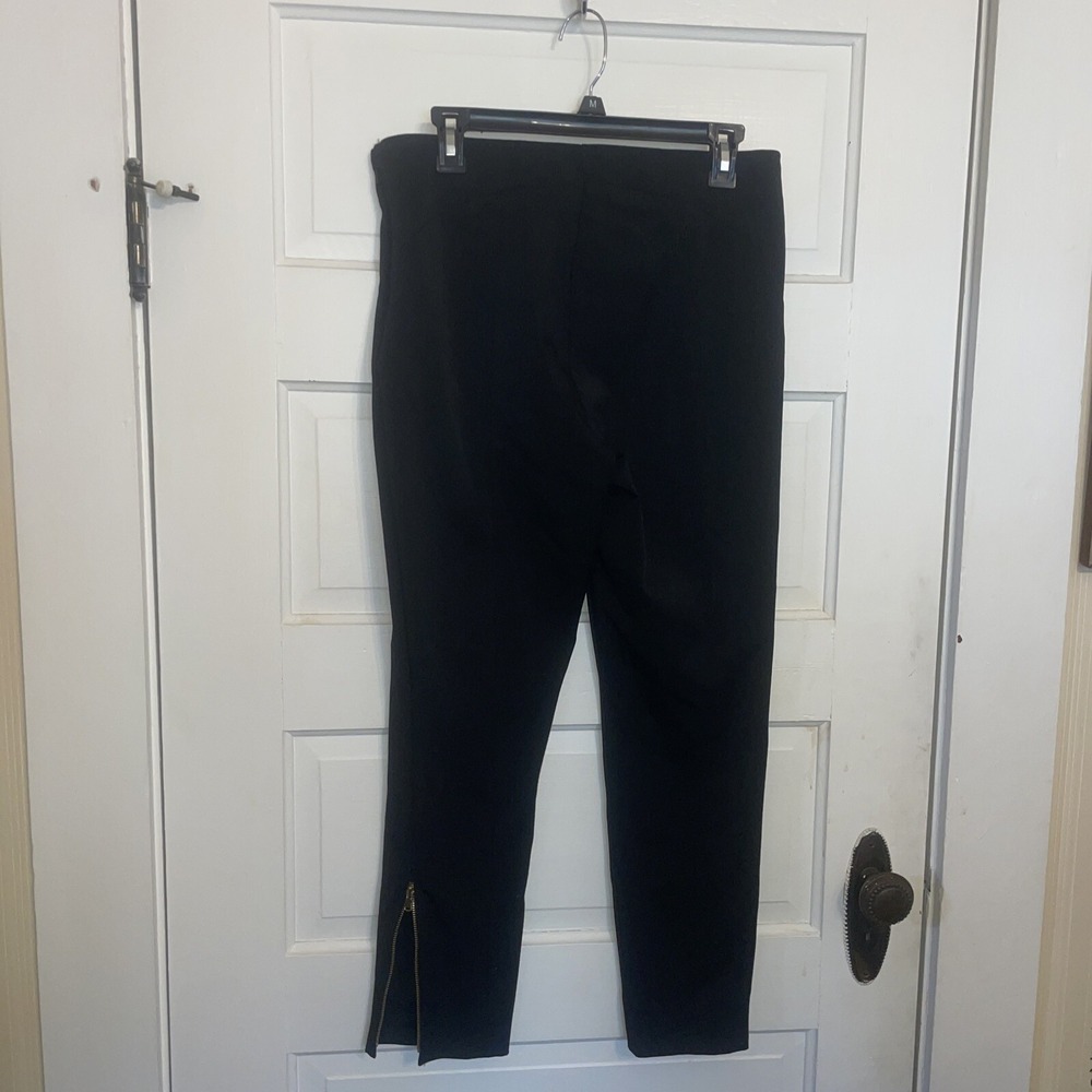 Loft Sz 10 Fitted Black Pants Side Zip With Gold Zipper Ankle To Calf - Picture 5 of 8